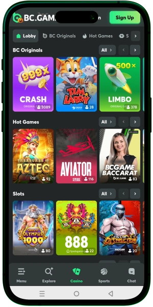 app casino page screenshot