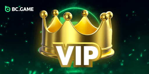 BC.Game Nigeria vip promotion with floating dollar bills and gold crown on glowing green background.